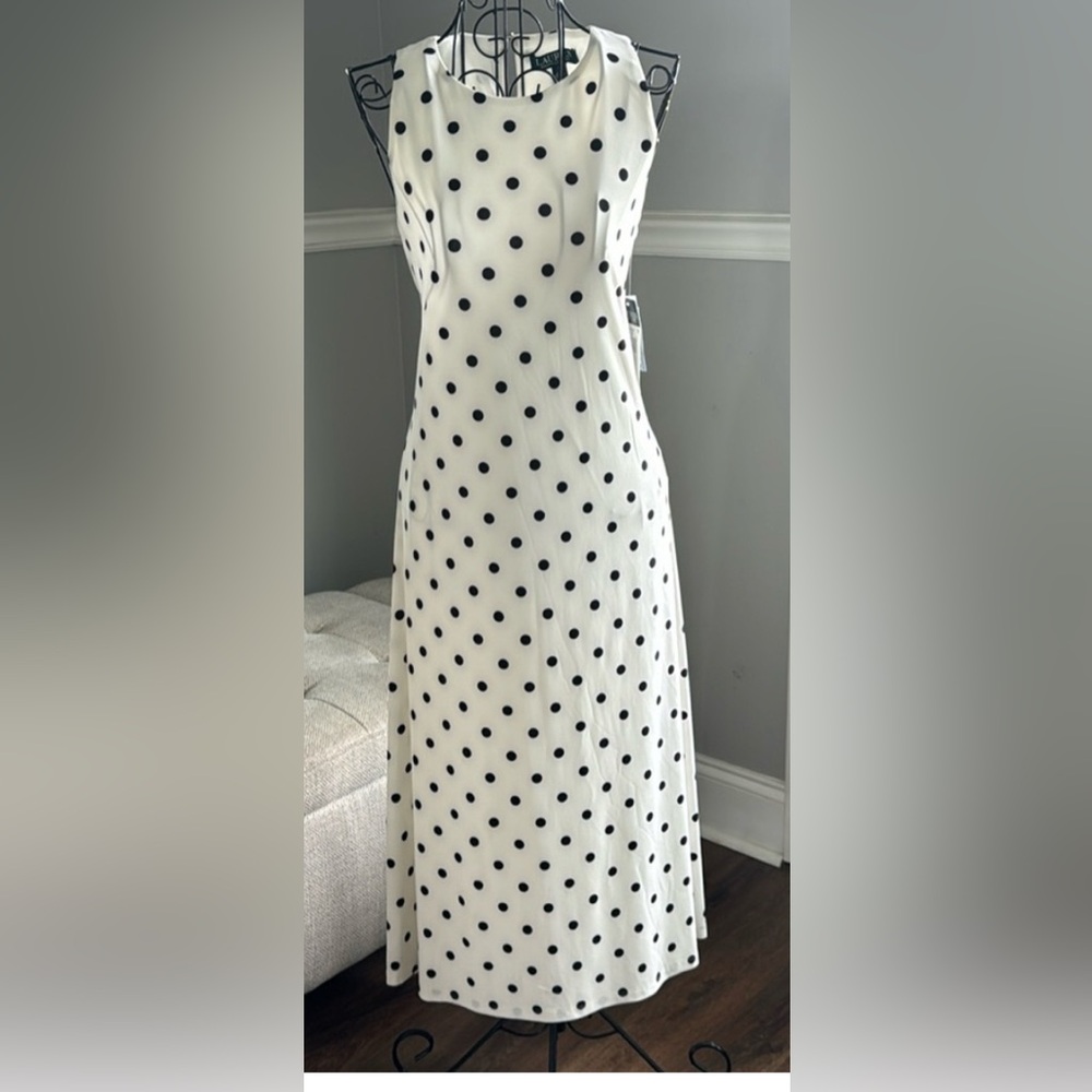 Polo by Ralph Lauren White and Black Polka Dot Midi Dress